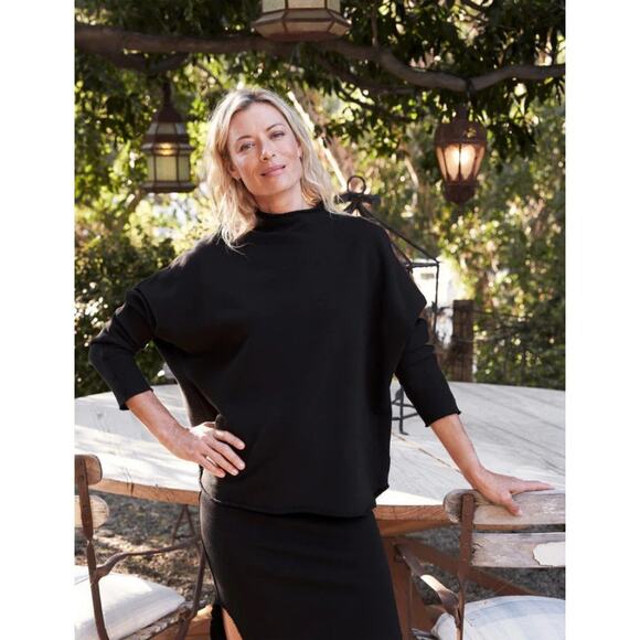 Frank & Eileen Effie Long Sleeve Funnel Neck Capelet Black Large Fall Oversized - Picture 2 of 6